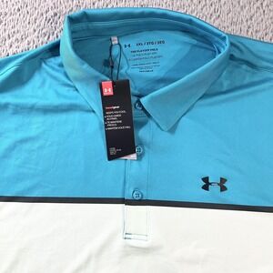 Under Armour Polo Shirt‎ Mens 3XL Blue White Playoff HeatGear Golf Performance